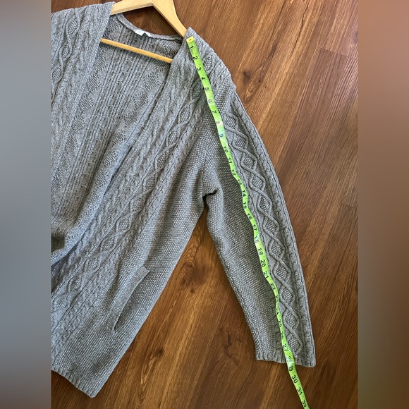 J. Jill Women’s Gray Cable Knit Open-Front Wool Blend Cardigan - Picture 6 of 7